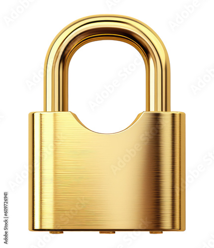 Golden lock isolated on white, transparent background, PNG, generative ai