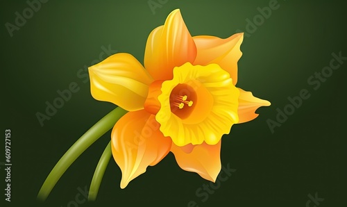  a yellow daffodil flower on a green background with space for text or a picture of a yellow daffodil flower on a green background with space for text. generative ai