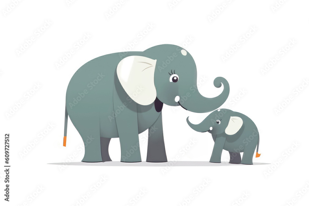 Cute cartoon elephant mother with her baby (Generative AI)