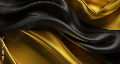 Luxurious Black and Gold Silk Fabric Background. Generative AI