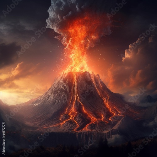 Volcano erupting in a cloud of smoke (ai generated)