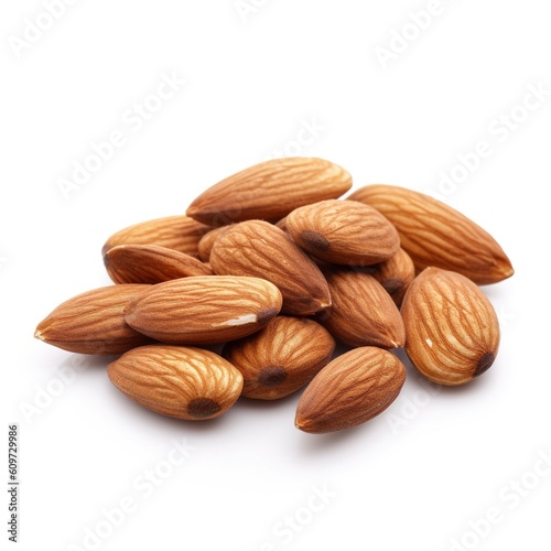 almond nuts isolated on white background close up. Generative AI
