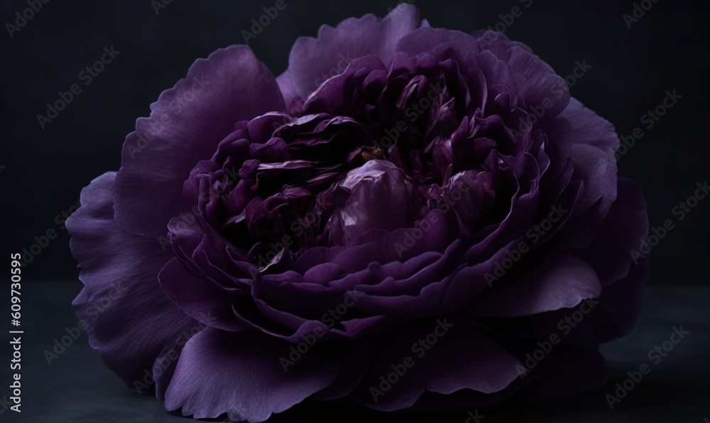  a large purple flower on a dark background with a dark background behind it and a dark background behind it with only one flower in the center.  generative ai