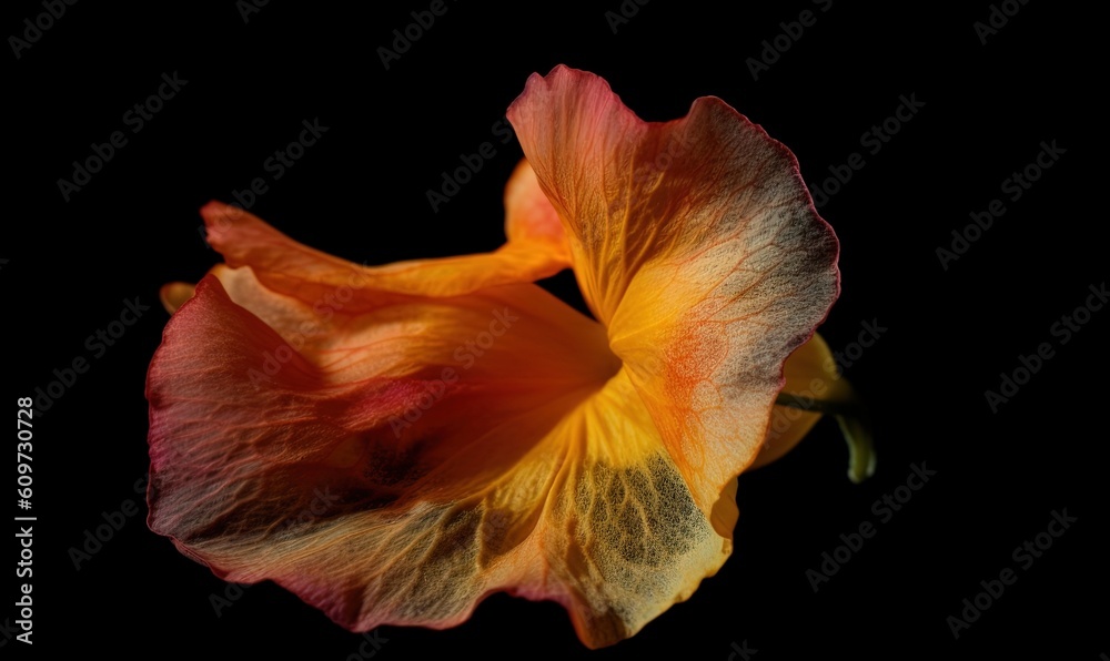  a yellow and red flower on a black background with a black back ground and a black back ground with a black back ground and a yellow and red flower.  generative ai