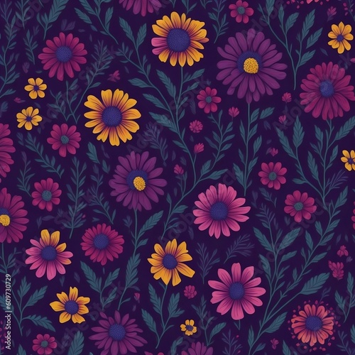 Vibrant Wildflowers seamless floral pattern