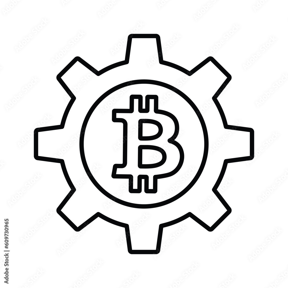 Bitcoin mechanic symbol icon. Line icon, outline symbol. Bitcoin mechanic symbol icon. Line icon, outline symbol.