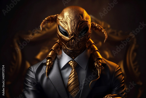 Portrait of a Scorpion dressed in a formal business suit, created with generative AI