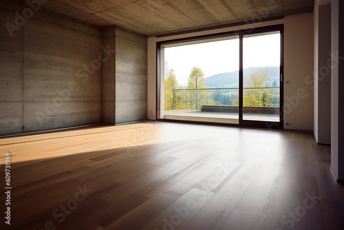 Empty Room Interior with wooden floor -Ai 