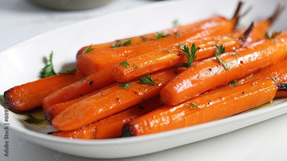  a plate of carrots with a little bit of parsley on top of them and a little bit of salt on the side of the plate.  generative ai