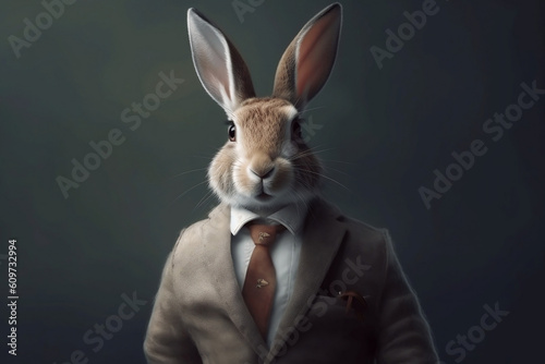 Portrait of a Rabbit dressed in a formal business suit, created with generative AI