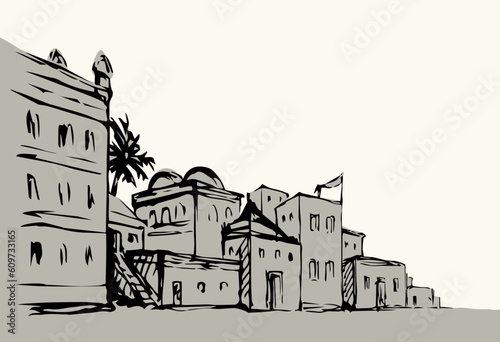 Ancient Arabic city. Vector drawing