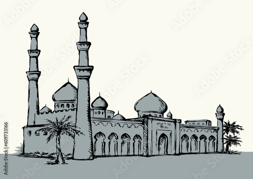 Ancient Arabic city. Vector drawing