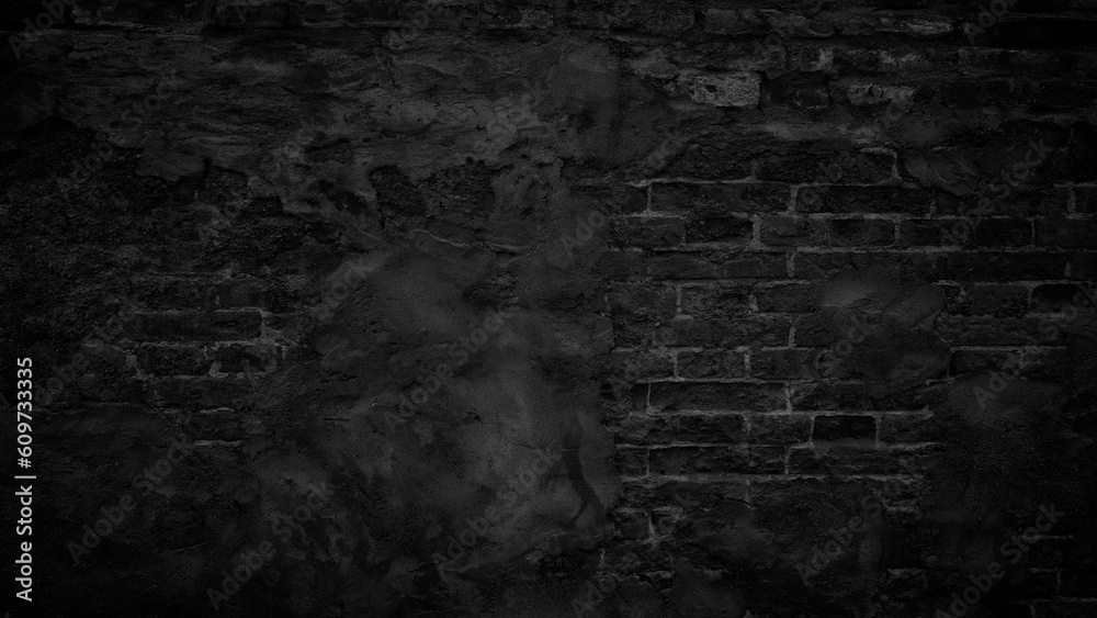 Abstract dark black brick wall texture for pattern background. wide panorama picture. texture background as template, page or web banner