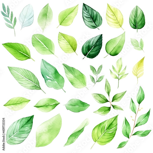 green leaves seamless pattern watercolor