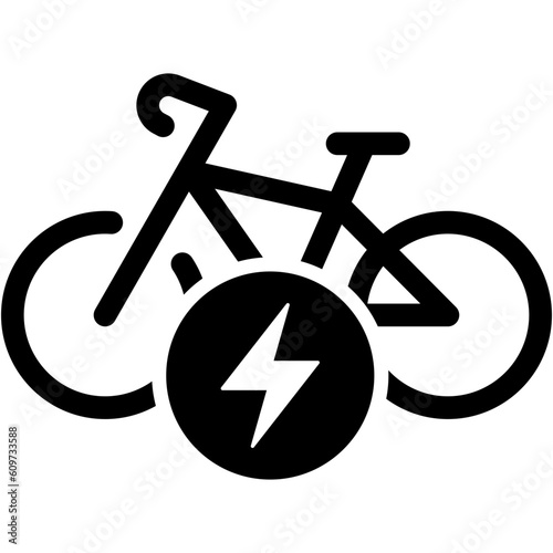 Black single ebike line icon, simple electric biking eco friendly flat design vector pictogram, infographic for app logo web website button ui ux interface elements isolated on white background