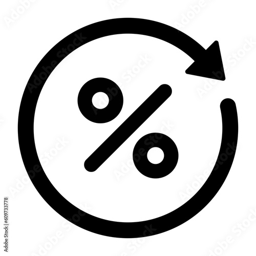 Black round loan percent refresh line icon, simple exchange fees flat design pictogram, infographic vector for app logo web website button ui ux interface elements isolated on white background