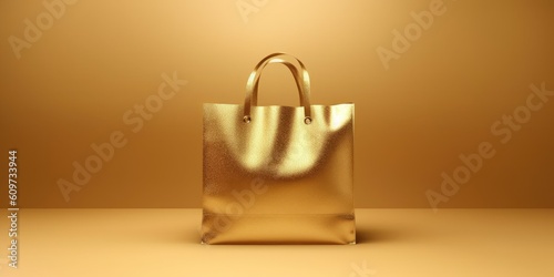 Gold shopping bags. Gold background.