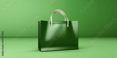 Green shopping bags. Green background.