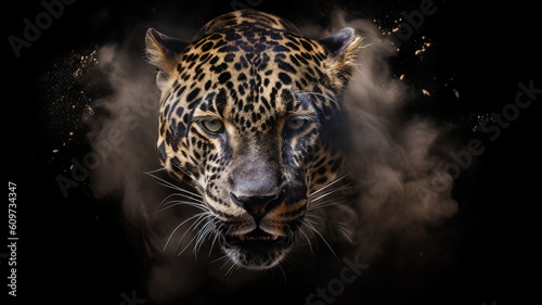 Leopard emerging through the smoke