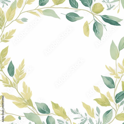 wedding illustration card with green gold leaves