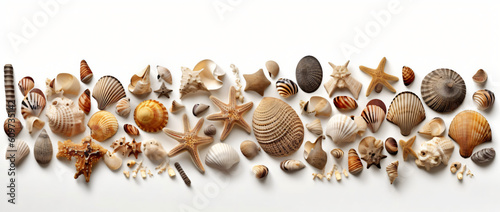 A close up of a group of shells on a white surface, Generative Ai, Generative Ai