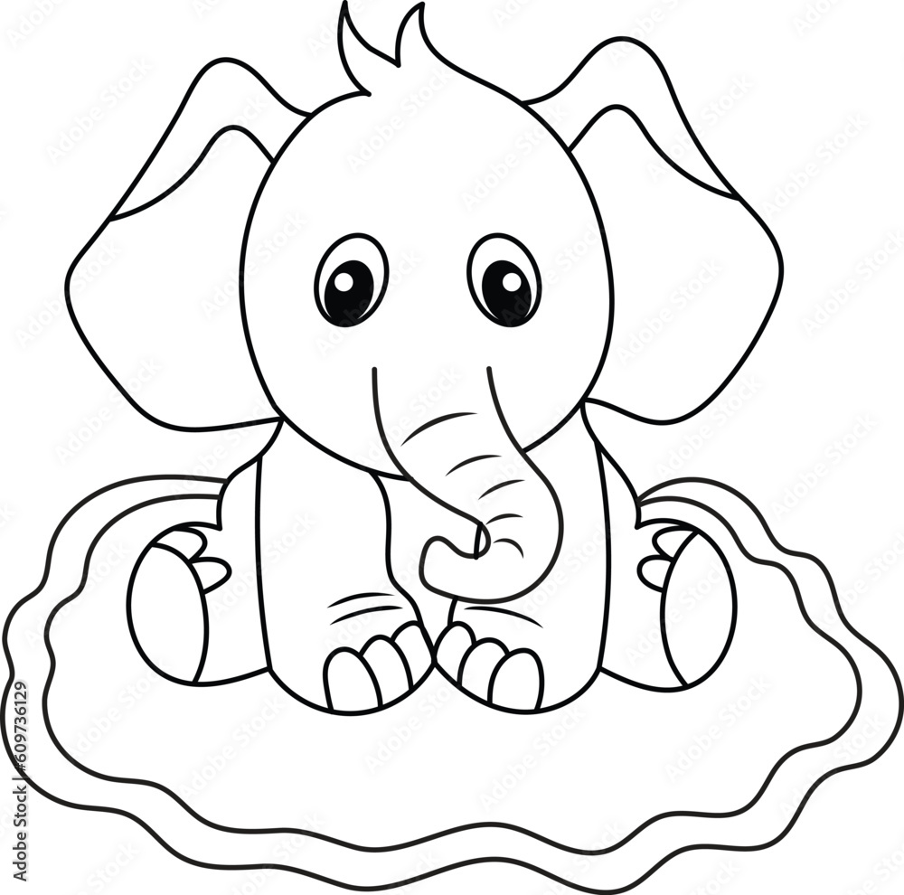 Fototapeta premium Cute baby elephant vector line art coloring page