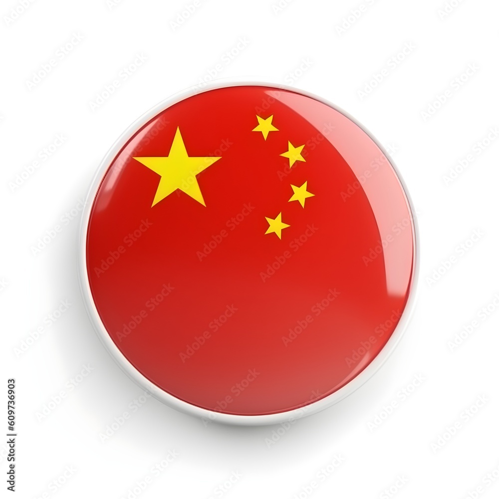 3d circle button in China flag colors, AI generated 3d circle button in China flag colors, AI generated