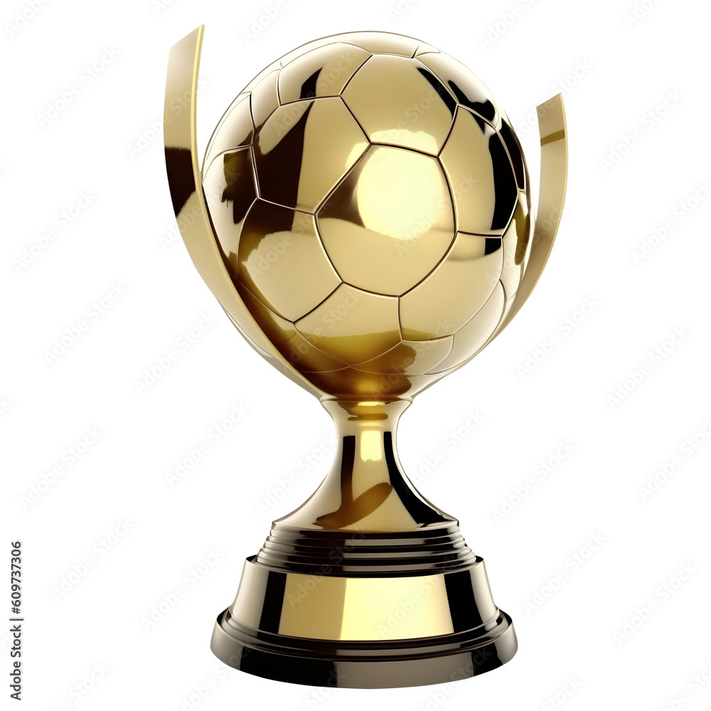 Gold 3d soccer cup isolated on white background, AI generated Gold 3d soccer cup isolated on white background, AI generated