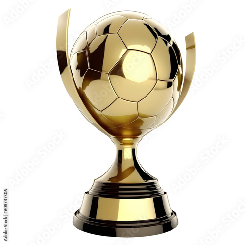Gold 3d soccer cup isolated on white background, AI generated