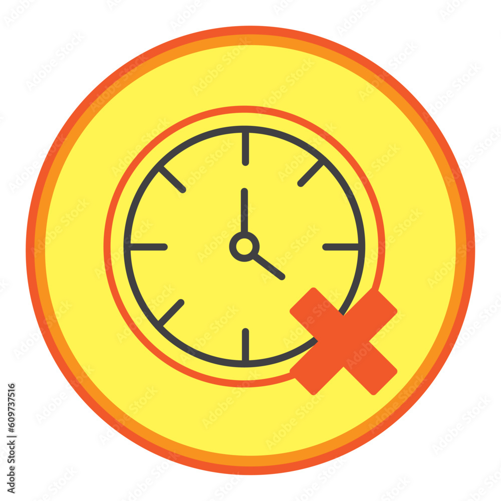 vector icon of clock with an x with yellow background and orange lines vector icon of clock with an x with yellow background and orange lines