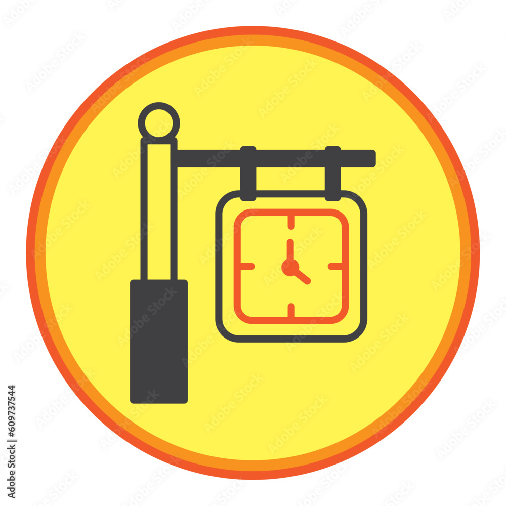 square clock vector icon with yellow background and orange lines square clock vector icon with yellow background and orange lines
