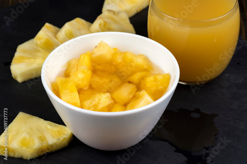 pieces of canned ripe yellow pineapple  canned pineapple