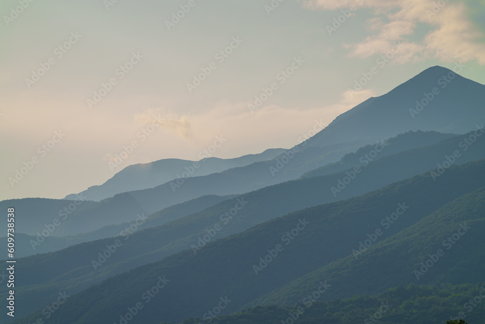 beautiful Layers of foggy mountain in Greece
