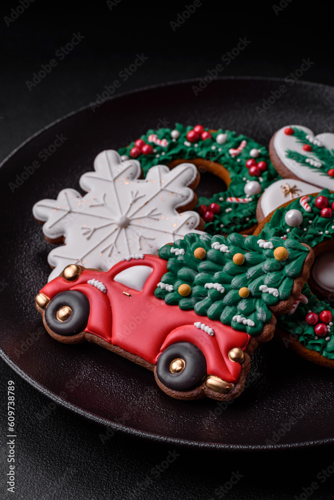 Fresh delicious baked christmas or new year gingerbread cookies