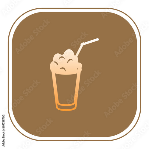 vector icon of glass of cold coffee with brown background