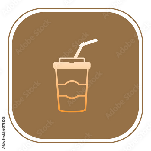 coffee glass vector icon with brown background