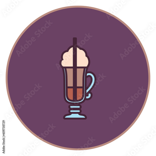 cold coffee glass vector icon with purple background