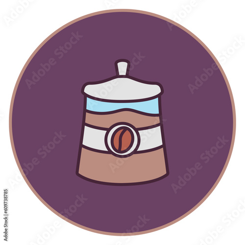 ground coffee jar vector icon with purple background