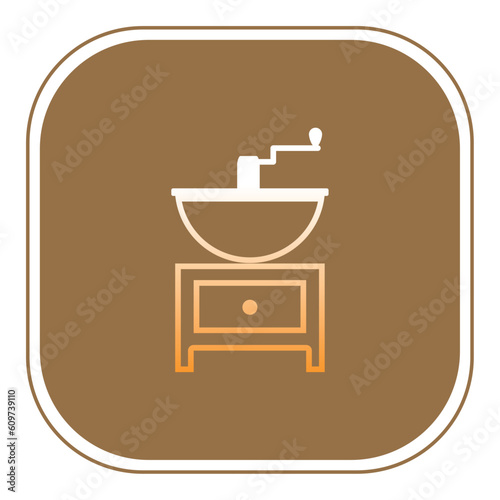 coffee grinder vector icon with brown background