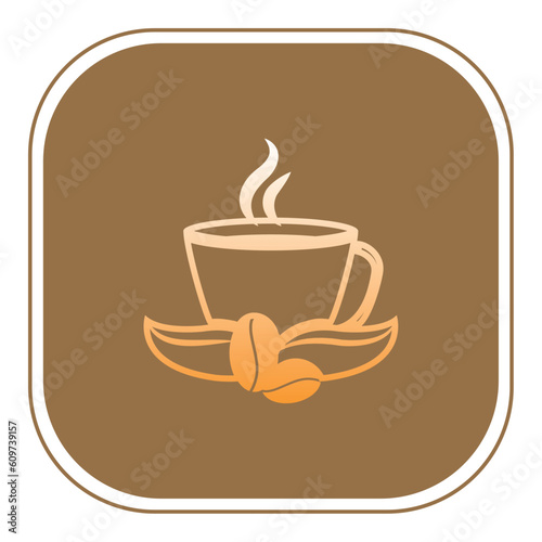 coffee glass vector icon with brown background