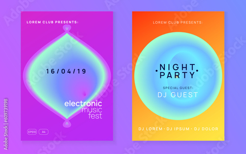 Club Event. Wavy Techno Fest. Linear Effect For Cover. House And Show Template. Creative Pattern For Invitation Layout. Purple And Turquoise Club Event