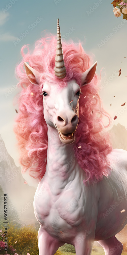 white unicorn with pink hair, generative ai
