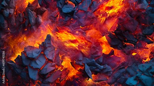 Charcoal for Barbecue Background With Flames Close Up. AI generative