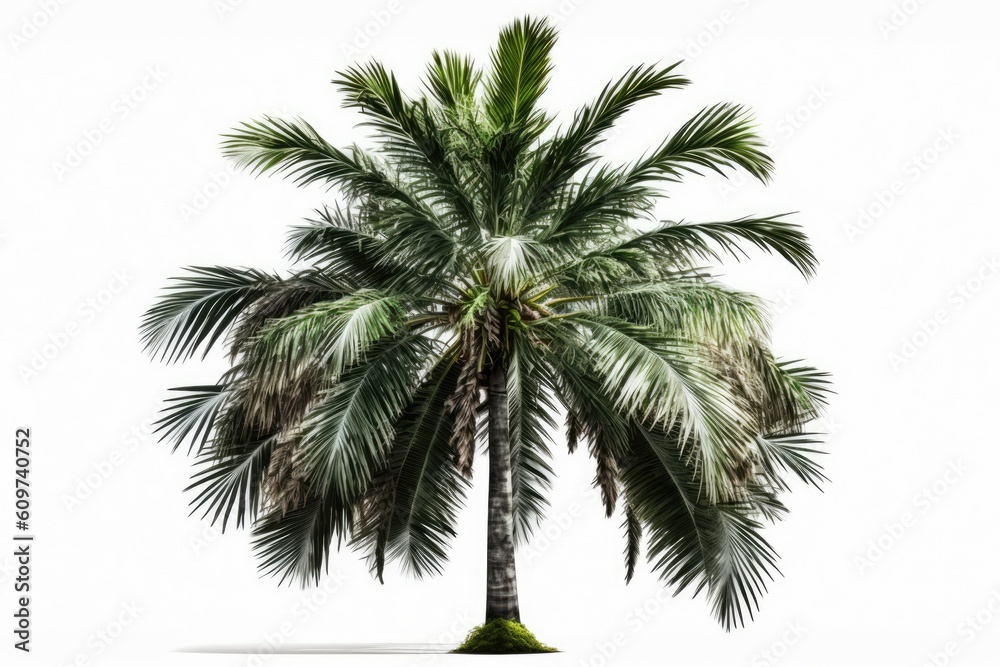 On a white background, an isolated coconut palm tree. Generative AI On a white background, an isolated coconut palm tree. Generative AI