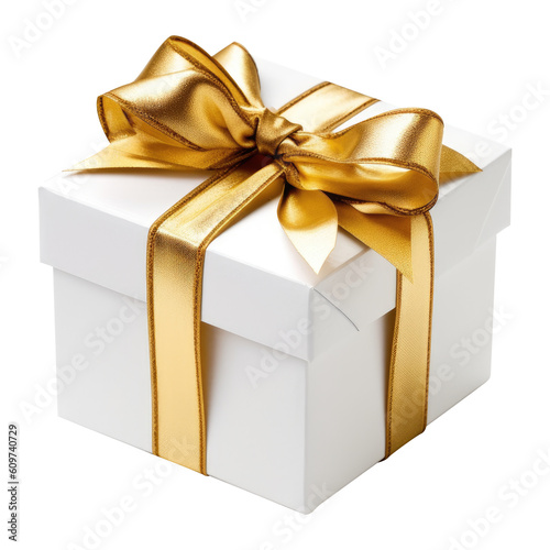 Fotografiet Gift box with ribbon isolated on white, transparent background, PNG, generative