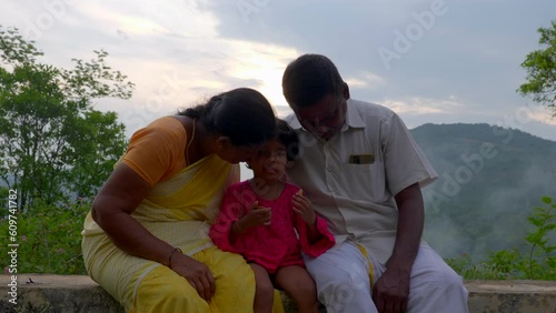 Indian village Old aged couple kissing her grad daughters
