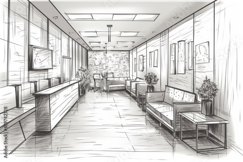 Sketch of the waiting area of office of company, created with Generative AI