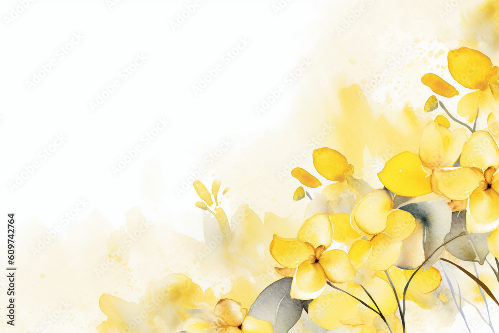 Fototapeta premium Floral leaves border. Watercolor illustration isolated on white. Floral clipart for wedding invitation, greeting cards, save the date, stationery design, AI generation