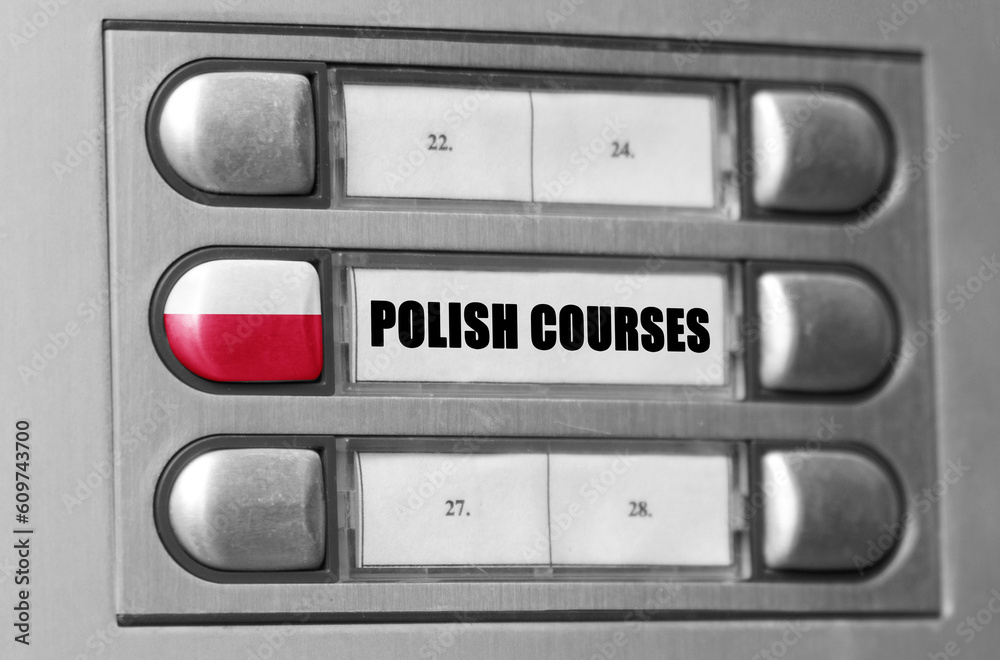 On the intercom there is a button with the flag of Poland and the inscription - Polish language courses On the intercom there is a button with the flag of Poland and the inscription - Polish language courses