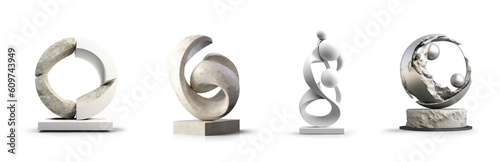 generic set of modern abstract decor sculpture in deferent materials for home or public area or reception decoration concepts isolated on transparent png background - Generative AI photo